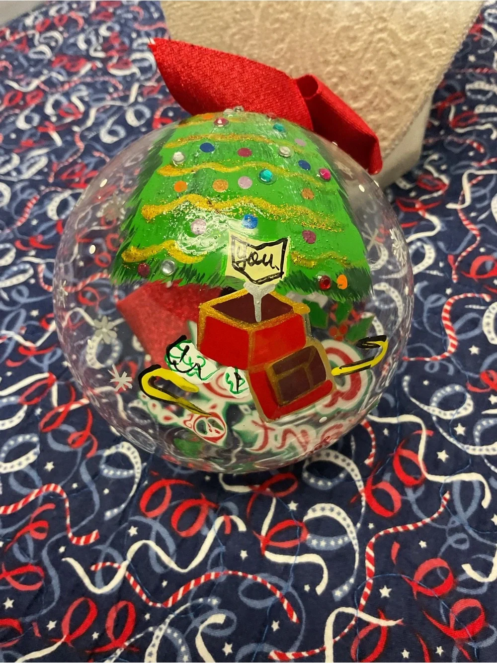 Lolita Red and Green Hand-Painted Holiday Ornament Dome all I want is …